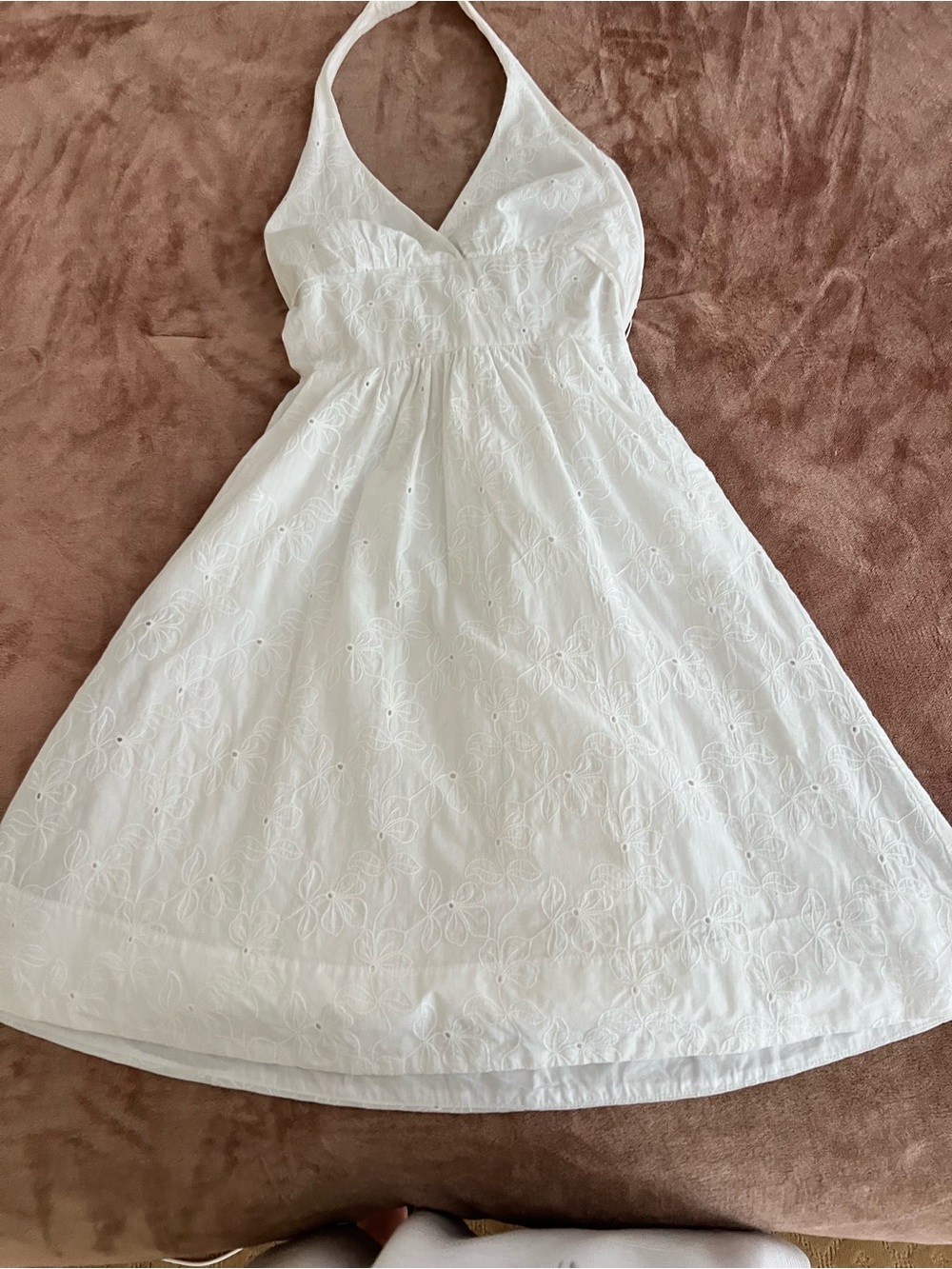 Bisou Bisou Michele Bobby White Halter Eyelet Sundress Size 6